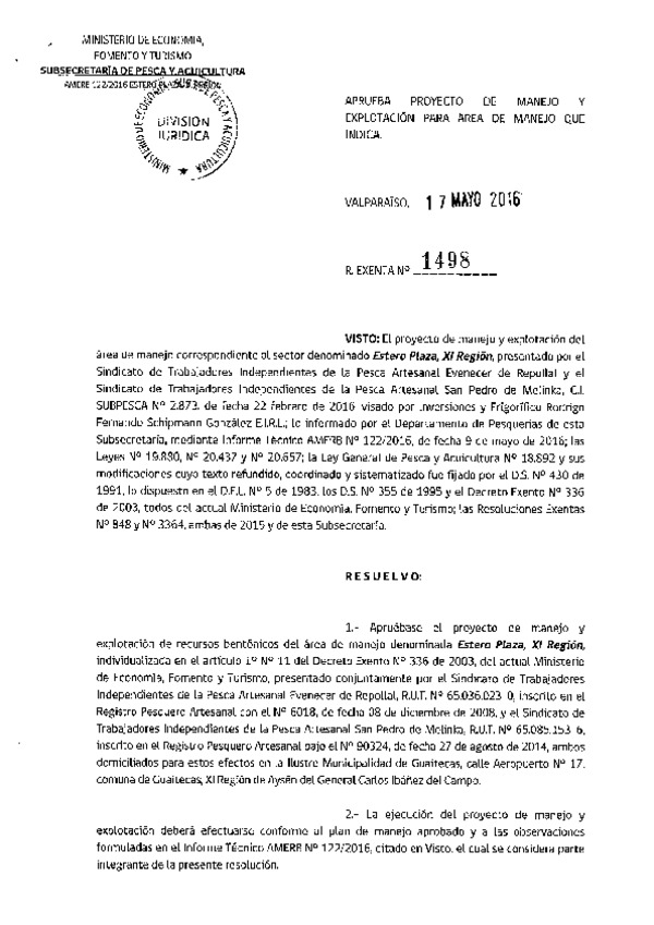 Res. Ex. N° 1498-2016 PLAN DE MANEJO.