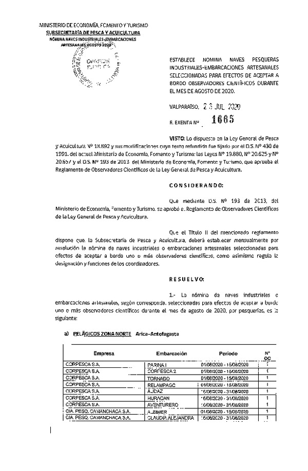 Res. Ex. Nº 1665-2020 Naves mes de agosto de 2020.