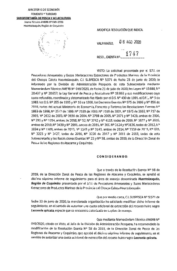 Res. Ex. N° 1747-2020 Modifica Resolución que Indica. (Publicado en Página Web 10-08-2020)