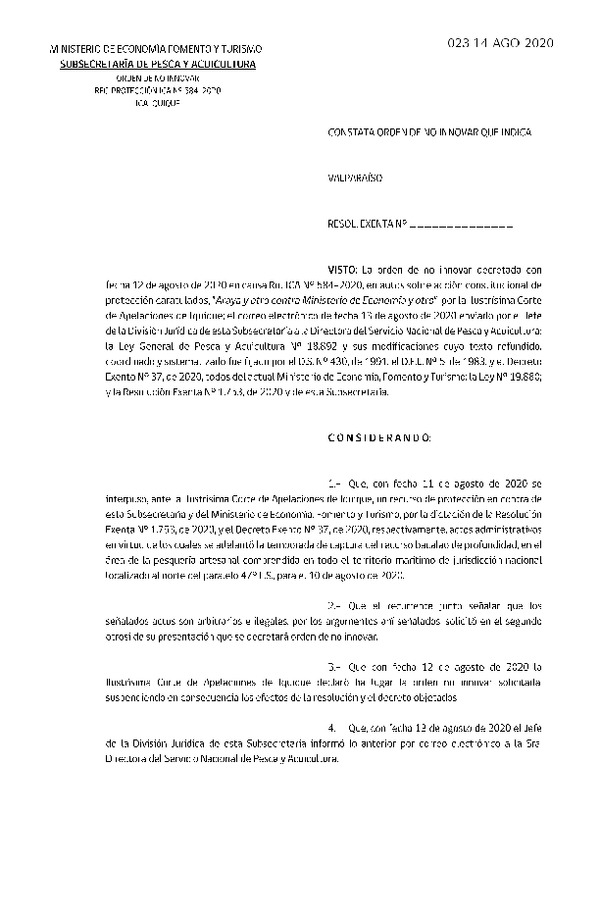 Res. Wx. N° 023-2020 Constata Orden de No Innovar que Indica (Publicado en Página Web 14-08-2020)