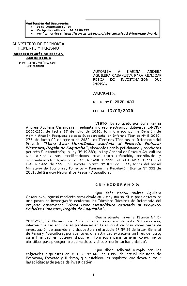 R. EX. Nº E-2020-433 Línea Base Limnológica asociada al Proyecto Embalse Pintacura, Región de Coquimbo. (Publicado en Página Web 17-08-2020)