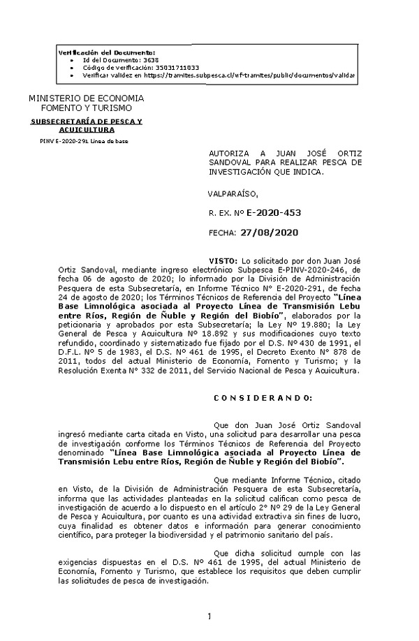 R. EX. Nº E-2020-453 Línea Base Limnológica asociada al Proyecto Línea de Transmisión Lebu entre Ríos, Región de Ñuble y Región del Biobío. (Publicado en Página Web 31-08-2020)