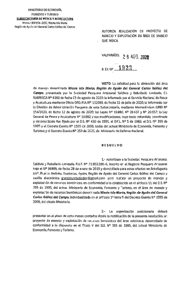 Res. Ex. N° 1922-2020 Proyecto de manejo. (Publicado en Página Web 02-09-2020)