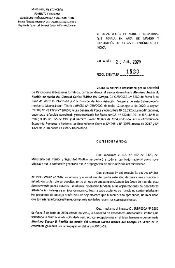 Res. Ex. N° 1920-2020 Acción de manejo excepcional que señala. (Publicado en Página Web 02-09-2020)