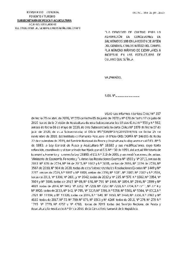 Res. Ex. DIG N° 018-2020 Fija densidad de cultivo para la agrupación concesiones 18B Región de Aysén.