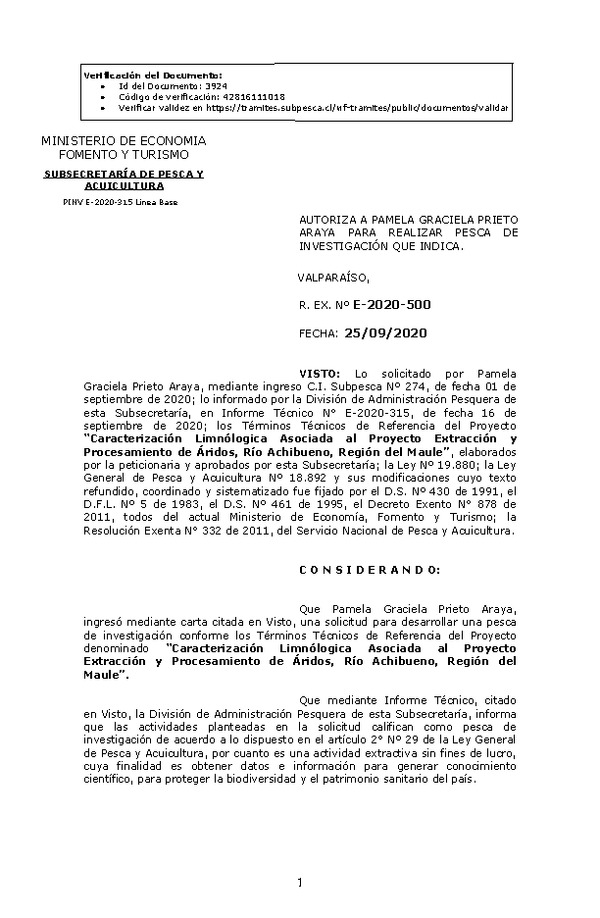 R. EX. Nº E-2020-500 Caracterización Limnólogica Asociada al Proyecto Extracción y Procesamiento de Áridos, Río Achibueno, Región del Maule. (Publicado en Página Web 28-09-2020)