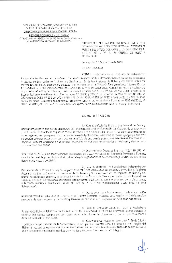 Res Ex N° 0095-2020, (DZP Biobío-Ñuble), Autoriza cesión Sardina Común y Anchoveta Región de Ñuble-Biobío (Publicado en Página Web 30-09-2020)