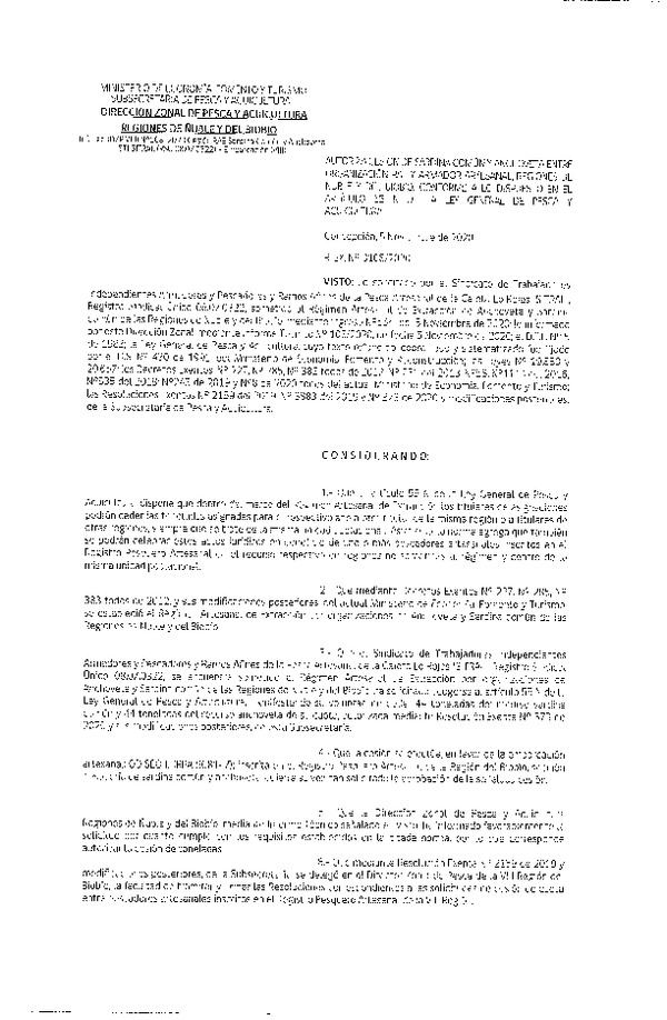 Res. Ex. N° 0108-2020 (DZP Ñuble y del Biobío) Autoriza cesión Sardina Común y Anchoveta Región de Ñuble-Biobío (Publicado en Página Web 06-