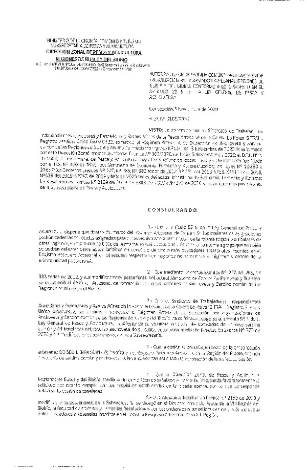 Res. Ex. N° 0108-2020 (DZP Ñuble y del Biobío) Autoriza cesión Sardina Común y Anchoveta Región de Ñuble-Biobío (Publicado en Página Web 06-