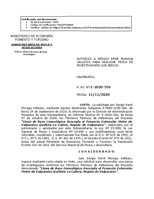 R. EX. Nº E-2020-556 Línea de Base Limnológica Asociada al Proyecto Extensión Metro de Valparaíso Quillota-La Calera, Región de Valparaíso. (Publicado en Página Web 11-11-2020)