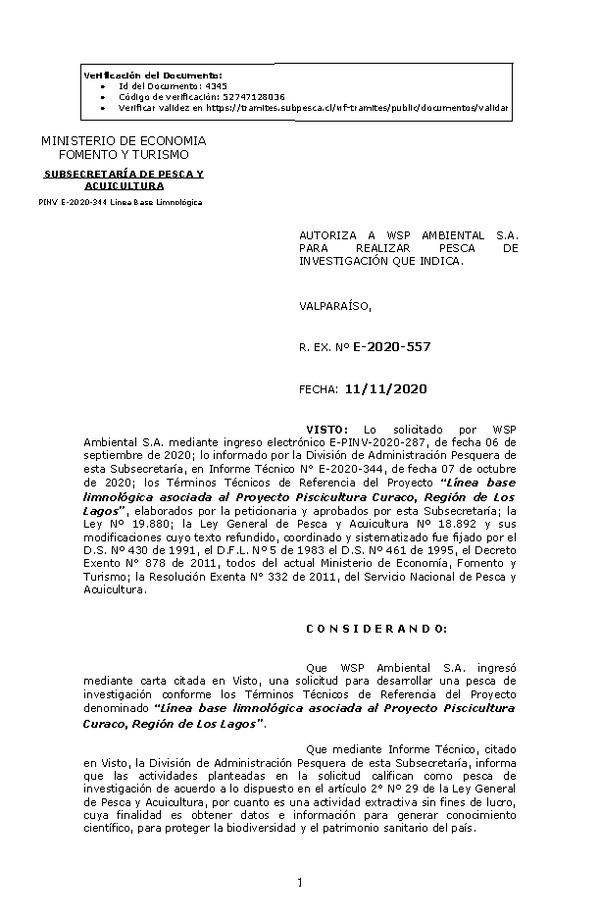 R. EX. Nº E-2020-557 Línea base limnológica asociada al Proyecto Piscicultura Curaco, Región de Los Lagos. (Publicado en Página Web 11-11-2020)