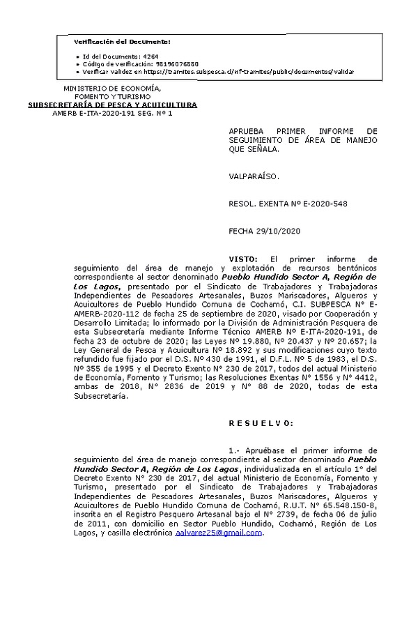 RESOL. EXENTA Nº E-2020-548 1° Seguimiento. (Publicado en Página Web 11-11-2020)