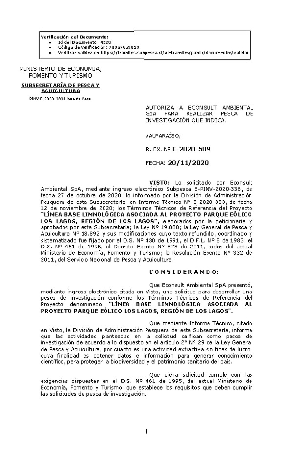 R. EX. Nº E-2020-589 Línea Base Limnológica Asociada al Proyecto Parque Eólico Los Lagos, Región de Los Lagos. (Publicado en Página Web 23-11-2020)