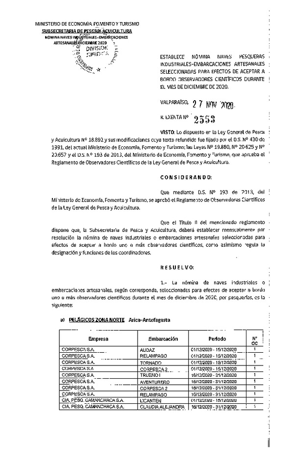 Res. Ex. Nº 2553-2020 Naves mes de diciembre de 2020.