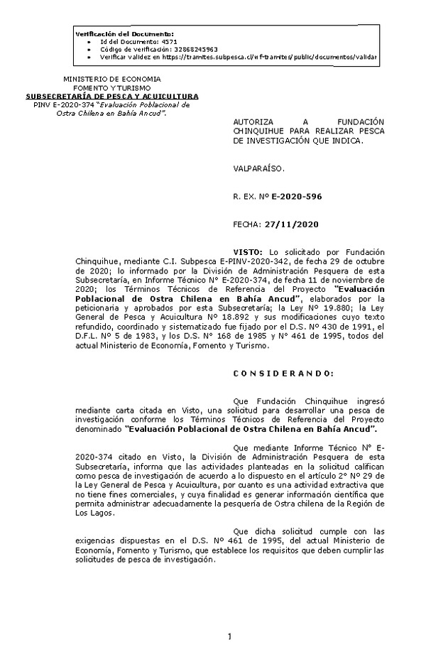 R. EX. Nº E-2020-596 Evaluación Poblacional Ostra Chilena, Bahía Ancud, Región de Los Lagos. (Publicado en Página Web 30-11-2020)