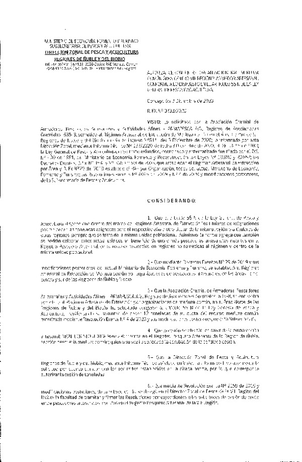 Res. Ex. N° 133-2020 (DZP Ñuble y del Biobío) Autoriza cesión Merluza Común. (Publicado en Página Web 07-12-2020)