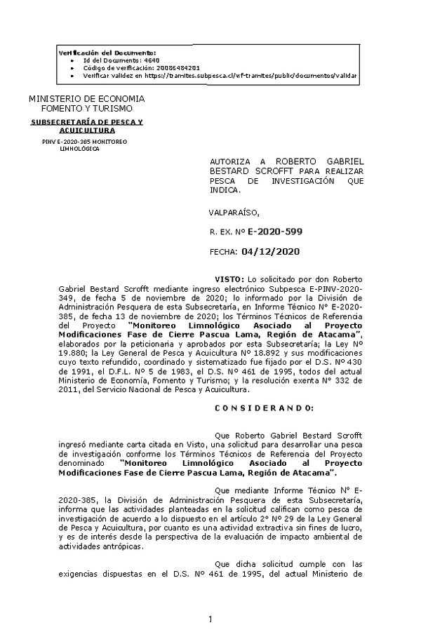 R. EX. Nº E-2020-599 Monitoreo Limnológico Asociado al Proyecto Modificaciones Fase de Cierre Pascua Lama, Región de Atacama. (Publicado en Página Web 07-12-2020)