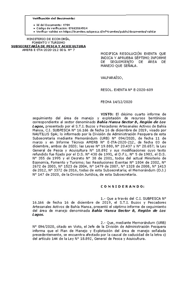 RESOL. EXENTA N° E-2020-609 Modifica Resolución Exenta N° 1804 de 2002. (Publicado en Página Web 15-12-2020)