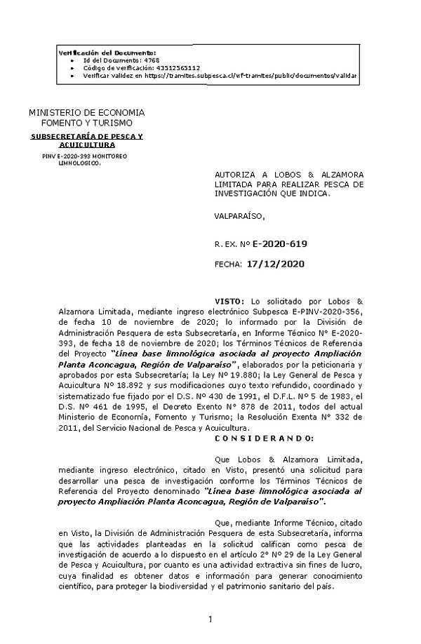 R. EX. Nº E-2020-619 Línea base limnológica asociada al proyecto Ampliación Planta Aconcagua, Región de Valparaíso. (Publicado en Página Web 22-12-2020)
