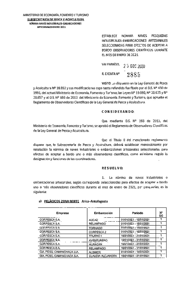 Res. Ex. Nº 2885-2020 Naves mes de enero de 2021.