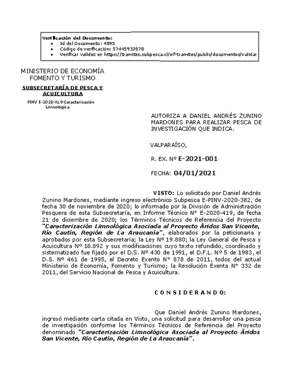 R. EX. Nº E-2021-001 Caracterización Limnológica Asociada al Proyecto Áridos San Vicente, Río Cautín, Región de La Araucanía. (Publicado en Página Web 05-01-2021)