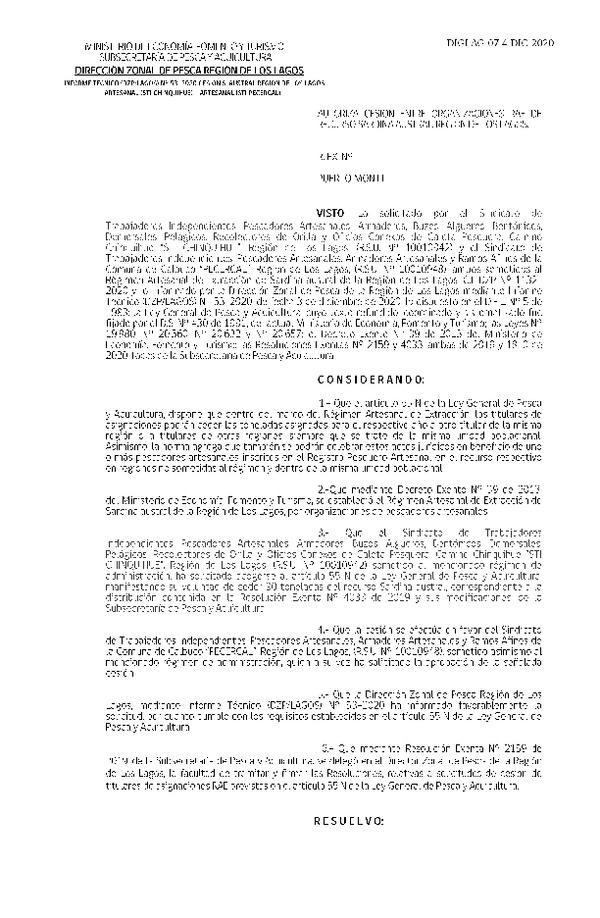 Res. Ex. DIG N° 07-2020 (DZP Los Lagos) Autoriza cesión sardina austral Región de Los Lagos. (Publicado en Página Web 06-01-2021)