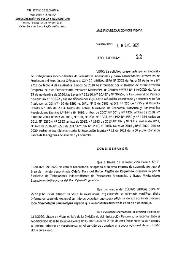 Res. Ex. N° 22-2021 Modifica Resolución que indica. (Publicado en Página Web 12-01-2021)