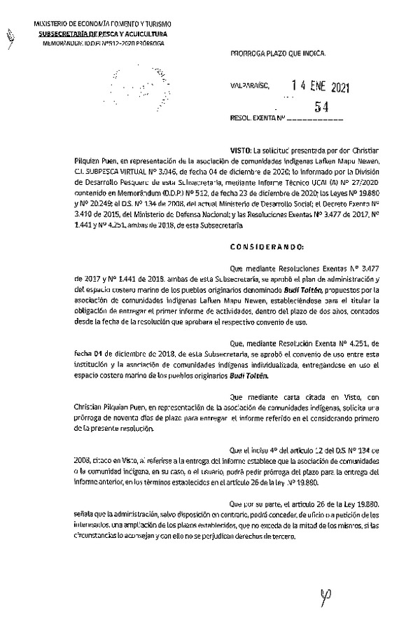 Res. Ex. N° 54-2021 Prorroga plazo que Indica. (Publicado en Página Web 14-01-2021)