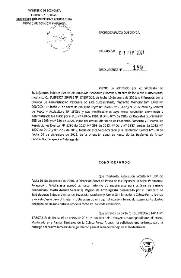 Res. Ex. N° 189-2021 Prorroga plazo que indica.