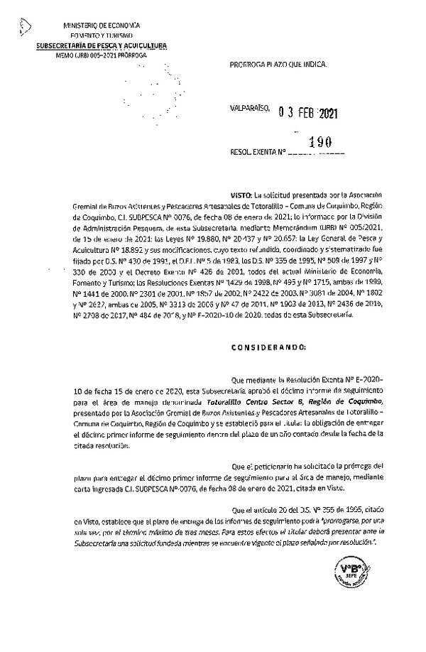 Res. Ex. N° 190-2021 Prorroga plazo que indica.