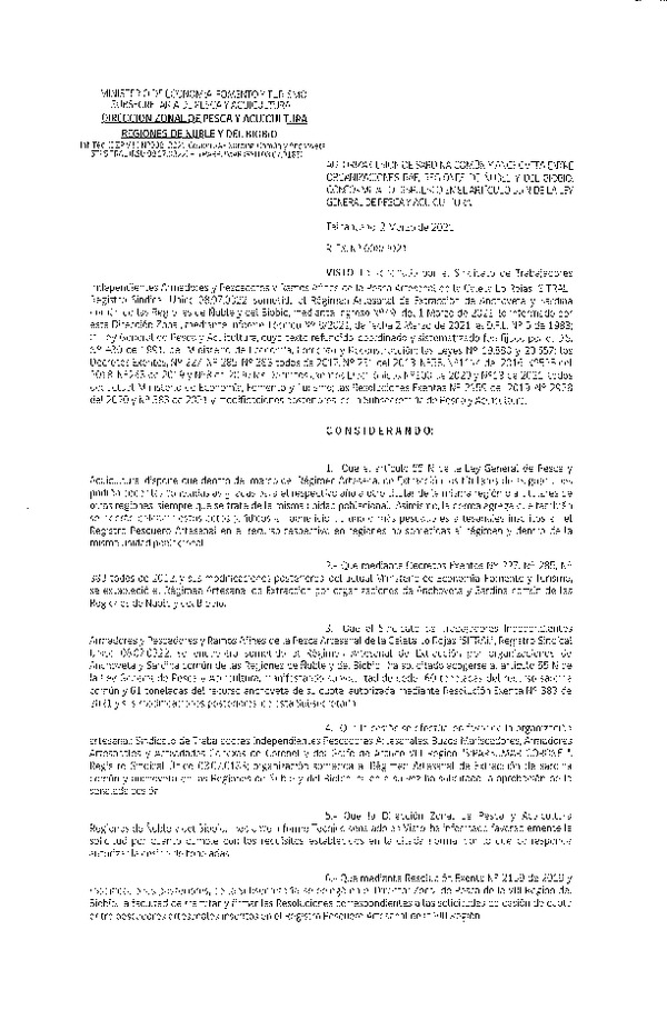 Res. Ex. N° 008-2021 (DZP Ñuble y del Biobío) Autoriza cesión Sardina Común y Anchoveta Región de Ñuble-Biobío (Publicado en Página Web 04-03-2021)