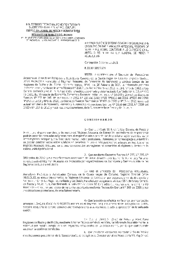 Res. Ex. N° 009-2021 (DZP Ñuble y del Biobío) Autoriza cesión Sardina Común y Anchoveta Región de Ñuble-Biobío (Publicado en Página Web 04-03-2021)