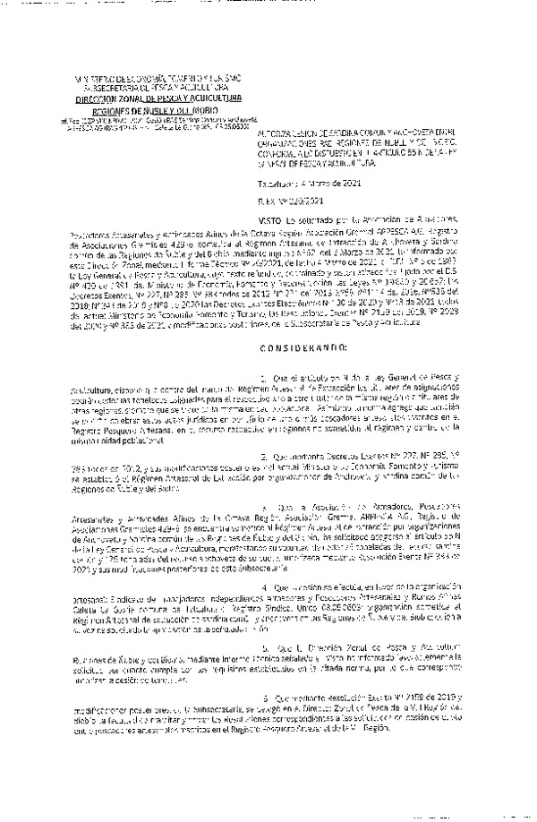 Res. Ex. N° 020-2021 (DZP Ñuble y del Biobío) Autoriza cesión Sardina Común y Anchoveta Región de Ñuble-Biobío (Publicado en Página Web 04-03-2021)