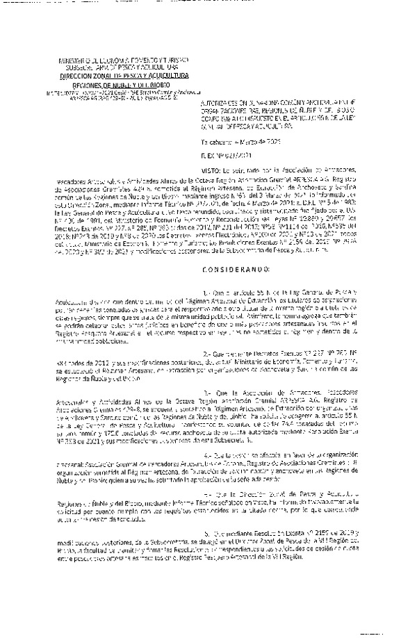 Res. Ex. N° 021-2021 (DZP Ñuble y del Biobío) Autoriza cesión Sardina Común y Anchoveta Región de Ñuble-Biobío (Publicado en Página Web 04-03-2021)