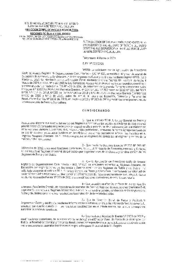 Res. Ex. N° 023-2021 (DZP Ñuble y del Biobío) Autoriza cesión Sardina Común y Anchoveta Región de Ñuble-Biobío (Publicado en Página Web 04-03-2021)