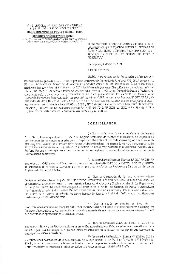 Res. Ex. N° 024-2021 (DZP Ñuble y del Biobío) Autoriza cesión Sardina Común y Anchoveta Región de Ñuble-Biobío (Publicado en Página Web 09-03-2021)
