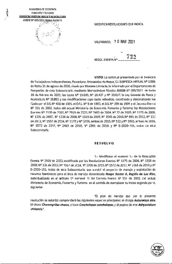 Res. Ex. N° 722-2021 Modifica Resoluciones que Indica. (Publicado en Página Web 11-03-2021)