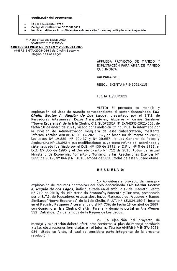 RESOL. EXENTA Nº E-2021-115 Plan de manejo. (Publicado en Página Web 16-03-2021)