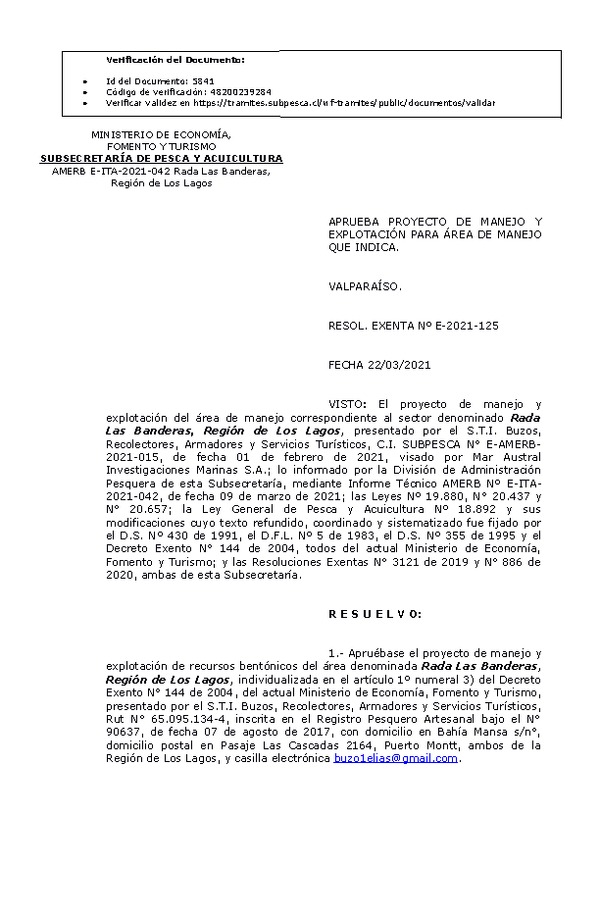 RESOL. EXENTA Nº E-2021-125 Aprueba Plan de Manejo. (Publicado en Página Web 23-03-2021)