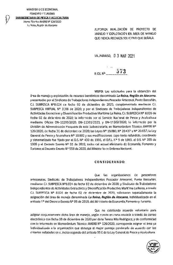 Res. Ex. N° 573-2021 Autoriza Plan de Manejo.