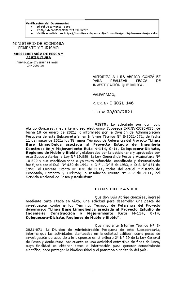 R. EX. Nº E-2021-146 Línea Base Limnológica asociada al Proyecto Estudio de Ingeniería Construcción y Mejoramiento Ruta N-114, 0-14, Cobquecura-Dichato, Regiones de Ñuble y Biobío. (Publicado en Página Web 23-03-2021)