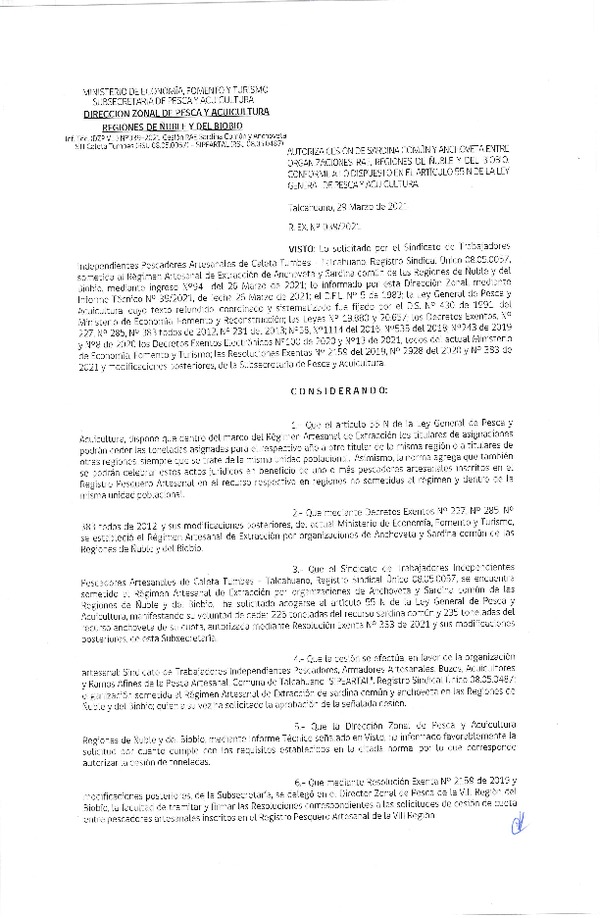 Res. Ex. N° 039-2021 (DZP Ñuble y del Biobío) Autoriza cesión Sardina Común y Anchoveta Región de Ñuble-Biobío (Publicado en Página Web 30-03-2021)