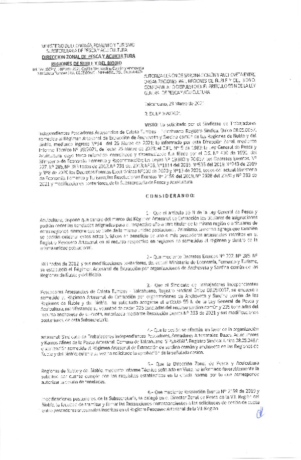 Res. Ex. N° 039-2021 (DZP Ñuble y del Biobío) Autoriza cesión Sardina Común y Anchoveta Región de Ñuble-Biobío (Publicado en Página Web 30-03-2021)
