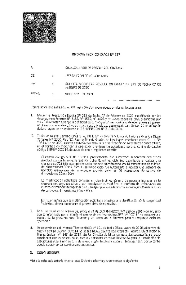 Informe Técnico (D.AC.) Nº 337 de 2021 Mod. ACS 11 Nva Cermaq.