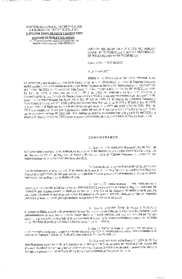 Res. Ex. N° 044-2021 (DZP Ñuble-Biobío) Autoriza Adelantamiento de Cuota  RAE Merluza Común, Regiones de Ñuble y Biobío. (Publicado en Página Web 15-04-2021)