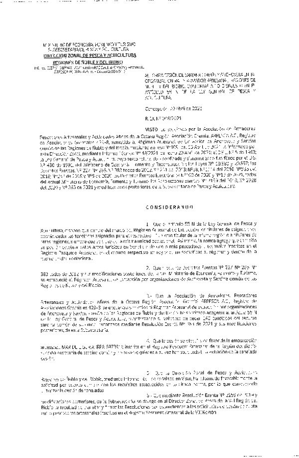 Res. Ex. N° 048-2021 (DZP Ñuble y del Biobío) Autoriza cesión Sardina Común y Anchoveta Región de Ñuble-Biobío (Publicado en Página Web 20-04-2021)