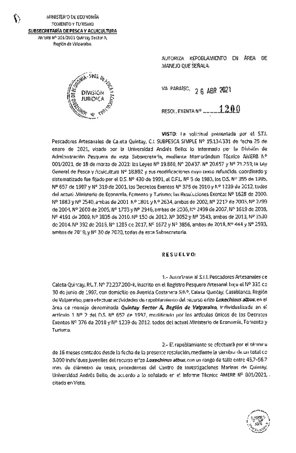 Res. Ex. N° 1200-2021 Autoriza Repoblamiento. (Publicado en Página Web 27-04-2021)