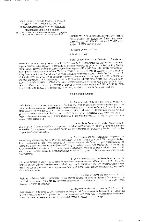 Res. Ex. N° 053-2021 (DZP Ñuble y del Biobío) Autoriza cesión Sardina Común y Anchoveta Región de Ñuble-Biobío (Publicado en Página Web 27-04-2021)
