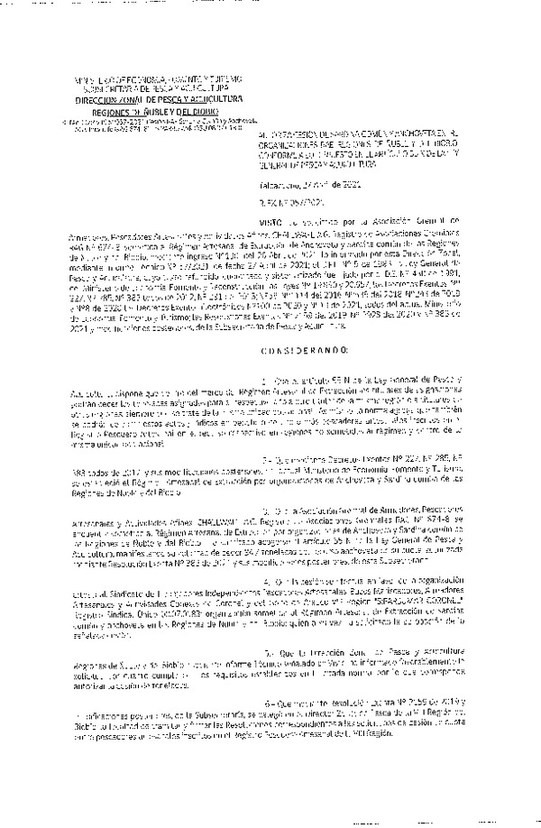 Res. Ex. N° 057-2021 (DZP Ñuble y del Biobío) Autoriza cesión Sardina Común y Anchoveta Región de Ñuble-Biobío (Publicado en Página Web 27-04-2021)