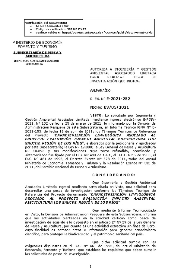 R. EX. Nº E-2021-252 CARACTERIZACIÓN LIMNOLÓGICA ASOCIADO AL PROYECTO EVALUACIÓN IMPACTO AMBIENTAL PISCICULTURA LOS SAUCES, REGIÓN DE LOS RÍOS. (Publicado en Página Web 06-05-2021)